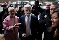 Czech presidential candidate Petr Pavel and his wife Eva Pavlova arrive at his headquarters, during the country's presidential election, in Prague, Czech Republic January 28, 2023. REUTERS