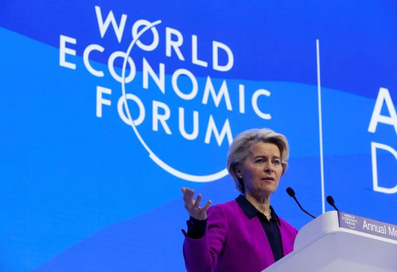 EU Commission President Ursula von der Leyen addresses the World Economic Forum (WEF), in Davos, Switzerland, January 17, 2023. REUTERS