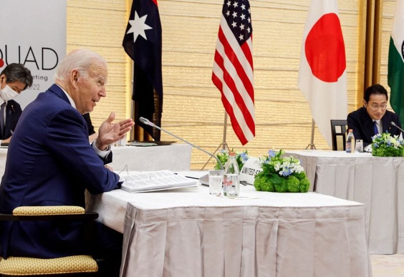 Quad leaders Japan's Prime Minister Fumio Kishida and U.S. President Joe Biden attend a meeting during the Quad Summit at Kantei Palace in Tokyo, Japan, May 24, 2022. REUTERS