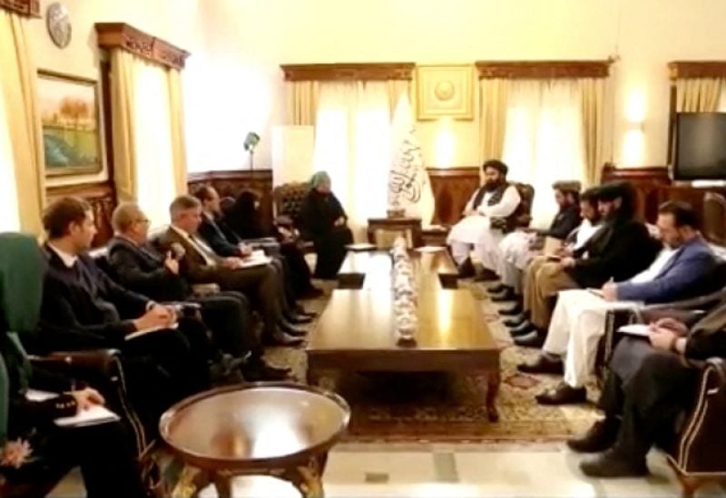 Taliban's acting Foreign Minister, Mawlawi Amir Khan Muttaqi meets with UN delegates, in Kabul, Afghanistan, in this screengrab taken from a video released on January 18, 2023. Taliban Foreign Ministry/Handout via REUTERS THIS IMAGE HAS BEEN SUPPLIED BY A THIRD PARTY. NO RESALES. NO ARCHIVES.