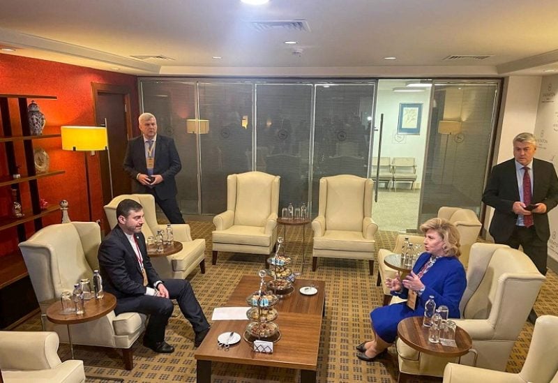 Tatiana Moskalkova, Russia's human rights ombudsman, and her Ukrainian counterpart Dmytro Lubinets meet in Ankara, Turkey, January 11, 2023. REUTERS/Ece Toksabay