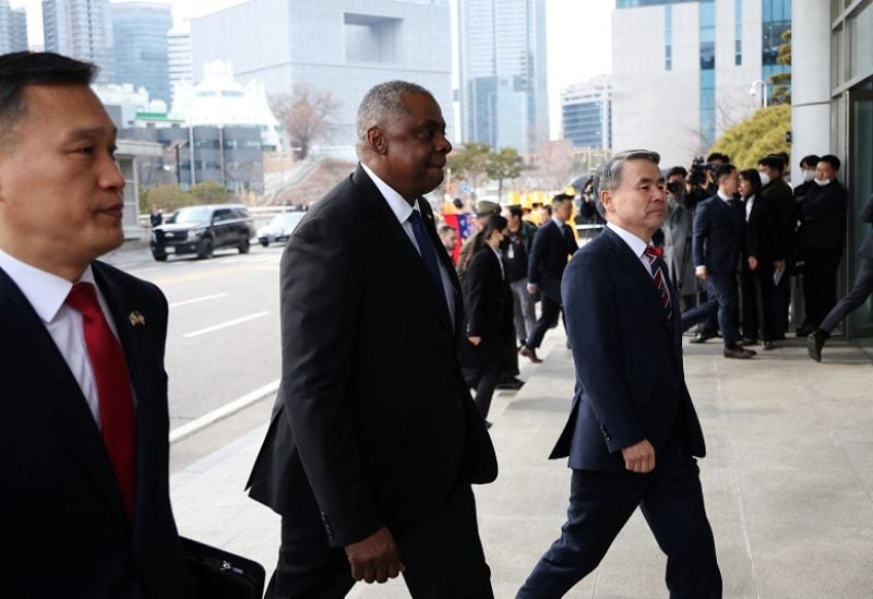 U.S. Secretary of Defense Lloyd Austin and his South Korean counterpart Lee Jong-sup leave after a welcome ceremony at the Defense Ministry in Seoul, South Korea, January 31, 2023. REUTERS/Kim Hong-Ji/Pool