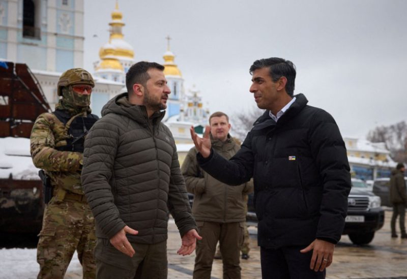 Ukraine's President Volodymyr Zelenskiy and Britain's new Prime Minister Rishi Sunak visit at an exhibition displaying destroyed Russian military vehicles, amid Russia's invasion, in central Kyiv, Ukraine November 19, 2022 -REUTERS