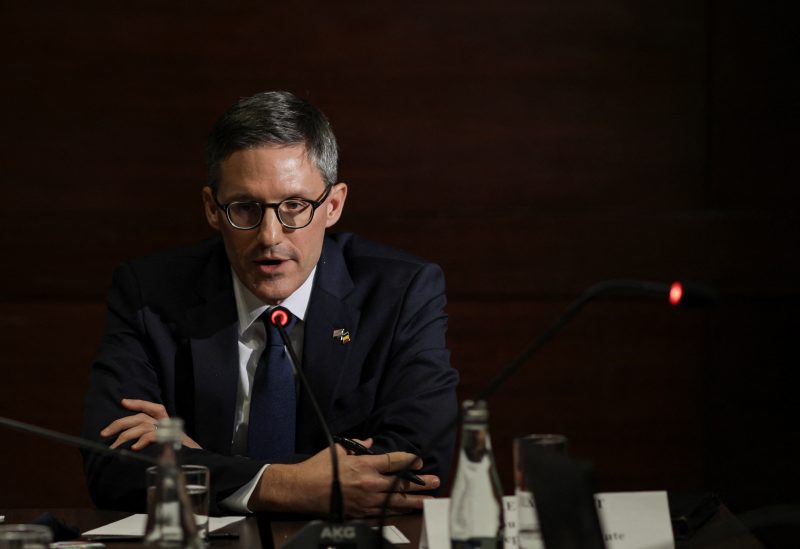 U.S. State Department Counselor Derek Chollet speaks while attending a briefing with the Romanian press in Bucharest, Romania, February 9, 2022. Inquam Photos/Octav Ganea via REUTERS