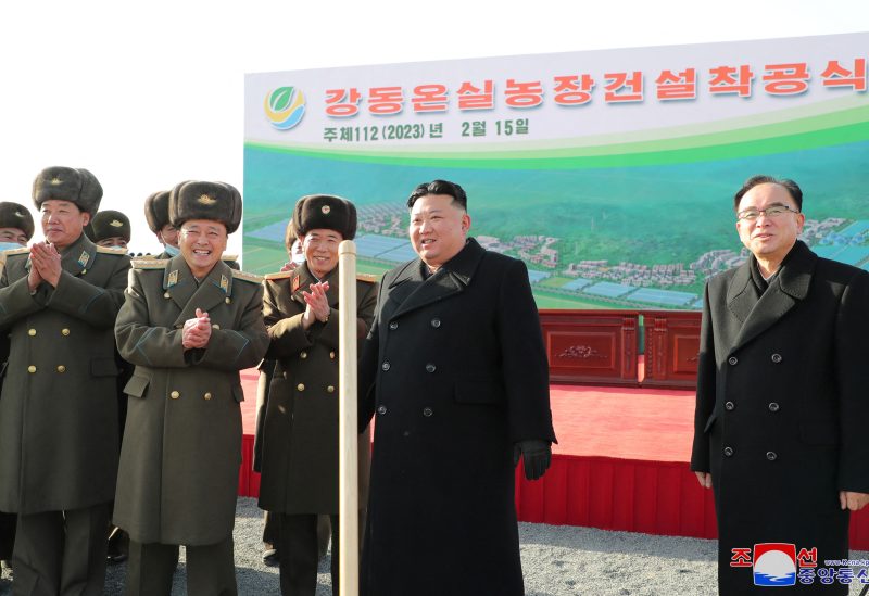 North Korean leader Kim Jong Un attends the groundbreaking ceremony for Kangdong Greenhouse Farm, in Pyongyang, North Korea, in this photo released on February 15, 2023 by North Korea's Korean Central News Agency (KCNA). KCNA via REUTERS