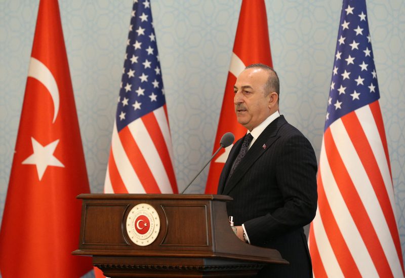 Turkish Foreign Minister Mevlut Cavusoglu speaks during a joint news conference with U.S. Secretary of State Antony Blinken (not pictured) in Ankara, Turkey February 20, 2023. REUTERS/Cagla Gurdogan
