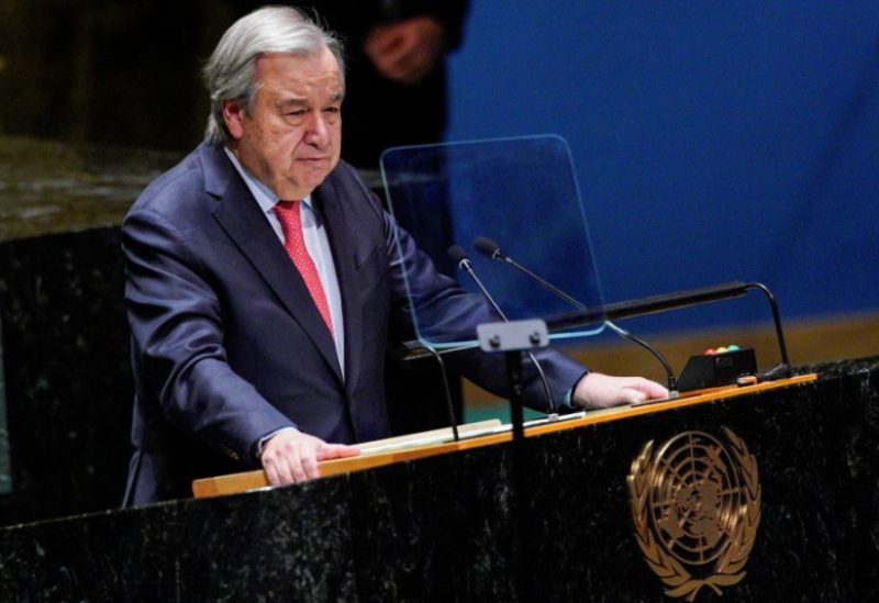 United Nations Secretary General Antonio Guterres speaks during a high-level meeting of the United Nations General Assembly to mark one year since Russia invaded Ukraine and to consider the adoption of a resolution on Ukraine at U.N. headquarters in New York City, New York, U.S., February 22, 2023. REUTERS/Eduardo Munoz