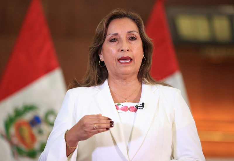 Peru's President Dina Boluarte delivers a message to announce the return of the country's ambassador in Mexico, in Lima, Peru, February 24, 2023. Peru Presidency/Handout via REUTERS