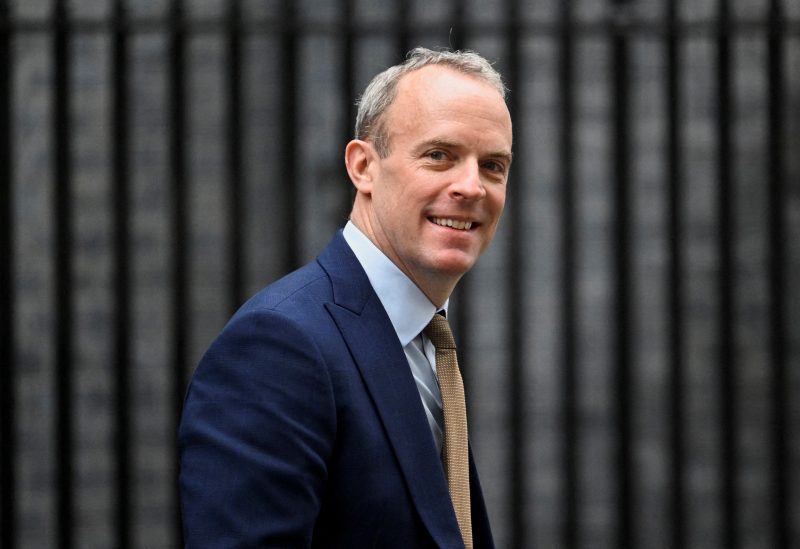 British Deputy Prime Minister and Justice Secretary Dominic Raab reacts outside Downing Street as he attends the British cabinet's weekly meeting, in London, Britain February 21, 2023. REUTERS/Toby Melville