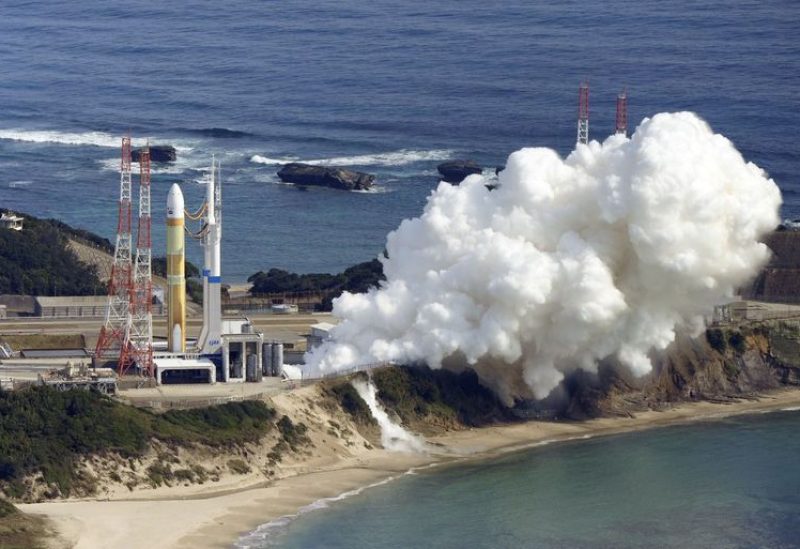 An aerial view shows an H3 rocket carrying a land observation satellite fails to lift off after apparent engine failure at the Tanegashima Space Center in Kagoshima Prefecture, southwestern Japan February 17, 2023, in this photo taken by Kyodo. Mandatory credit Kyodo via REUTERS