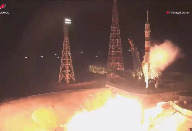 The Soyuz MS-23 spacecraft blasts off from the launchpad at the Baikonur Cosmodrome, Kazakhstan February 24, 2023, in this still image taken from video. Roscosmos/Handout via REUTERS
