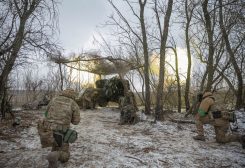 The 3rd Separate Assault Brigade (Azov Unit) of the Armed Forces of Ukraine fire 152 mm howitzer 2A65 Msta-B, amid Russia's attack on Ukraine, near Bahmut, in Donetsk region, Ukraine, February 6, 2023 - REUTERS
