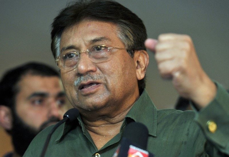 Former President of Pakistan Pervez Musharraf gestures during a news conference in Dubai, March 23, 2013. REUTERS/Mohammad Abu Omar