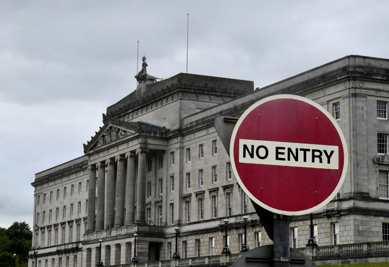 A 'no entry' sign is seen near the Stormont Parliament Buildings in Belfast, Northern Ireland June 13, 2022. REUTERS/Clodagh Kilcoyne/File Photo