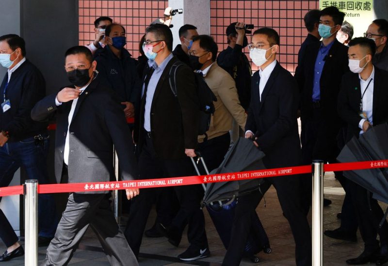 Liu Xiaodong, deputy head of the Shanghai office of China's Taiwan Affairs Office and head of the delegation of Chinese officials visiting Taiwan, walks out of the arrival hall at Taipei Songshan Airport in Taipei, Taiwan February 18, 2023 - REUTERS