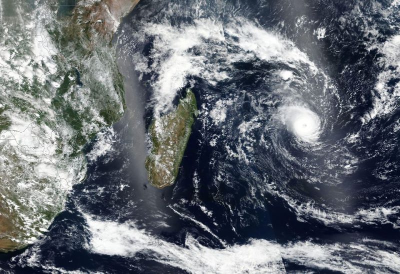 Satellite imagery shows Tropical Cyclone Freddy approaching Madagascar in this undated satellite handout image obtained February 20, 2023. NASA Worldview/Handout via REUTERS