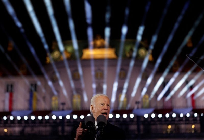 U.S. President Joe Biden delivers remarks ahead of the one year anniversary of Russia's invasion of Ukraine, outside the Royal Castle, in Warsaw, Poland, February 21, 2023. REUTERS/Evelyn Hockstein