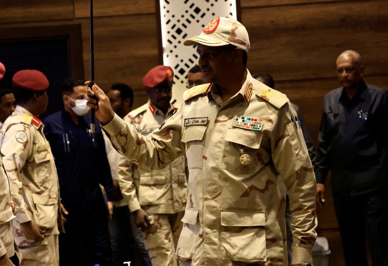 Deputy head of Sudan's sovereign council General Mohamed Hamdan Dagalo arrives to attend a press conference at Rapid Support Forces head quarter in Khartoum, Sudan February 19, 2023. REUTERS/Mohamed Nureldin Abdallah