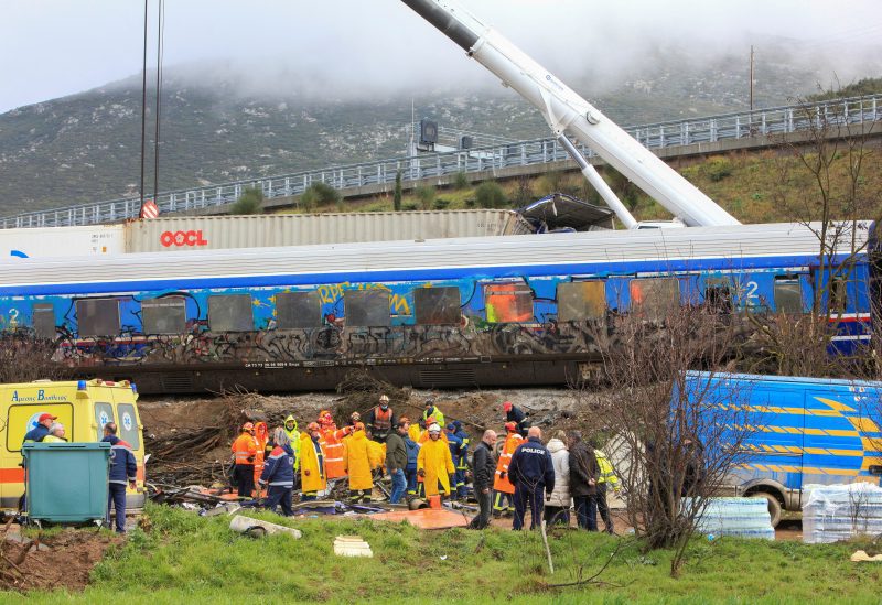 Rescuers operate at the site of a crash, where two trains collided, near the city of Larissa, Greece, March 2, 2023. REUTERS/Kostas Mantziaris