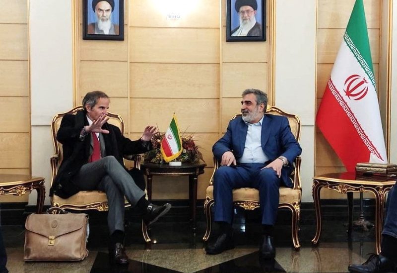 International Atomic Energy Agency (IAEA) Director General Rafael Grossi is welcomed by Behrouz Kamalvandi, the spokesman of the Atomic Energy Organization of Iran (AEOI), upon his arrival in Tehran, Iran, March 3, 2023. Iran's Atomic Energy Organization/WANA (West Asia News Agency)/Handout via REUTERS