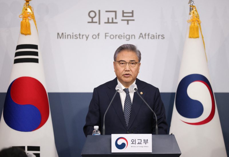South Korean Foreign Minister Park Jin speaks during a briefing announcing a plan on Monday to resolve a dispute over compensating people forced to work under Japan's 1910-1945 occupation