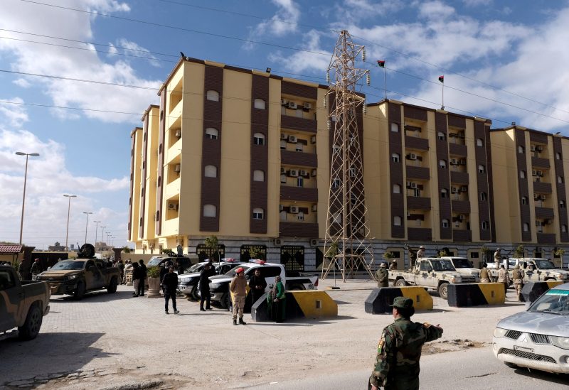 Security forces stand guard outside the parliament building, home of the House of Representatives, in Tobruk, Libya, February 10, 2022 REUTERS/Esam Omran Al-Fetori/File Photo