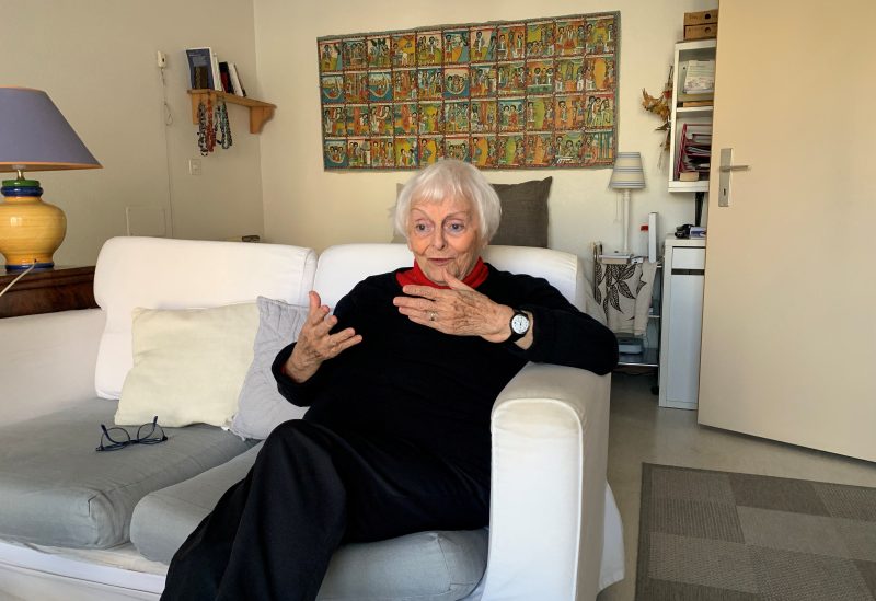 Marie-Eve Volkoff, 85, gestures during an interview in her apartment in Geneva, Switzerland, March 13, 2023. REUTERS/Emma Farge