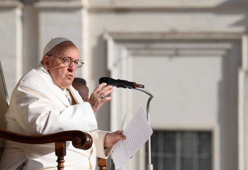 Pope Francis speaks during a general audience at St Peter's Square, Vatican City, March, 29, 2023. Vatican Media/­Handout via REUTERS
