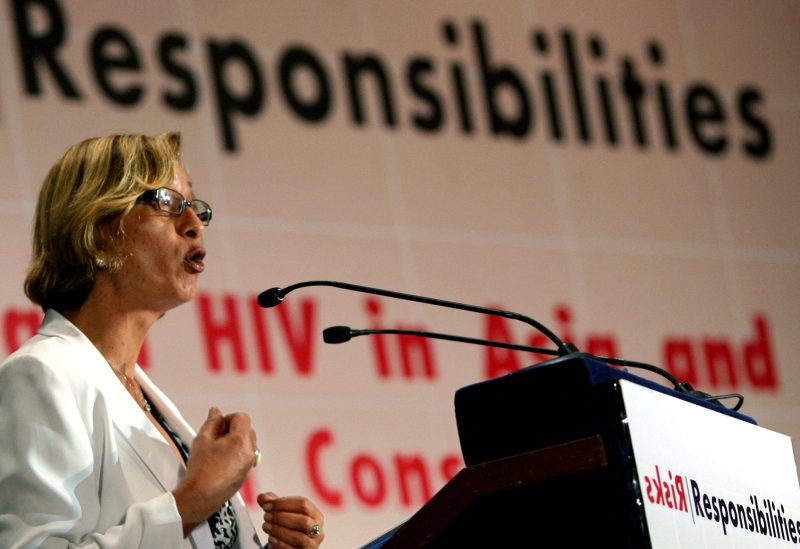 Georgina Beyer, the world's first transsexual mayor and a Labour member of parliament in New Zealand, speaks during a conference in New Delhi September 26, 2006. REUTERS/Vijay Mathur