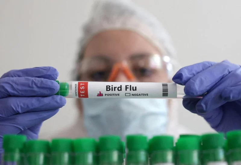 A person holds a test tube labelled "Bird Flu", in this picture illustration, January 14, 2023. REUTERS