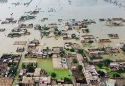 A flooded residential area in Dera Allah Yar after heavy monsoon rains in Jaffarabad district, Balochistan province, Pakistan, last year. (AFP)