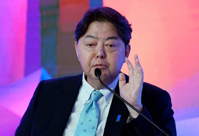 Japanese Foreign Minister Yoshimasa Hayashi speaks during a Quad Ministers' panel at the Taj Palace Hotel in New Delhi, India on March 3, 2023. OLIVIER DOULIERY/Pool via REUTERS