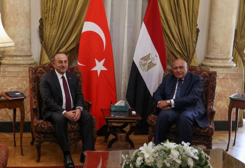 Turkish Foreign Minister Mevlut Cavusoglu meets with his Egyptian counterpart Sameh Shoukry in Cairo, Egypt March 18, 2023. REUTERS