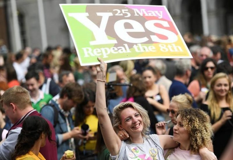 Women celebrate the result of thes referendum on liberalizing abortion law, in Dublin, Ireland, May 26, 2018. REUTERS