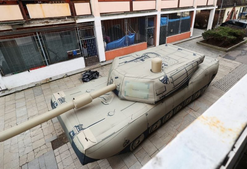 An inflatable decoy of a military vehicle is displayed during a media presentation in Decin, Czech Republic, March 6, 2023. REUTERS
