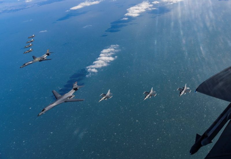 US Air Force B-1B bombers, South Korea's Air Force F-35A fighter jets and US Air Force F-16 fighter jets take part in a joint air drill, South Korea, February 19, 2023. South Korean Defence Ministry/Handout via REUTERS ATTENTION EDITORS - THIS IMAGE HAS BEEN SUPPLIED BY A THIRD PARTY.