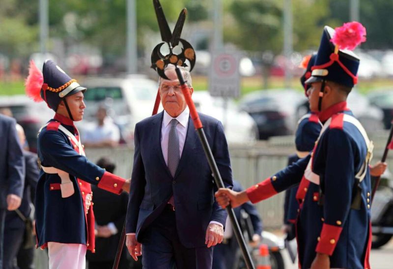 Russia's Foreign Minister Sergey Lavrov arrives to Itamaraty Palace in Brasilia, Brazil, Monday, April 17, 2023.Eraldo Peres/AP