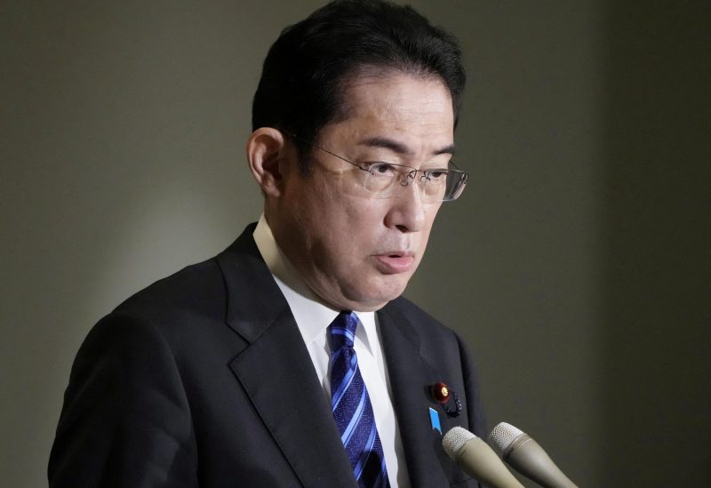 Japanese Prime Minister Fumio Kishida speaks to reporters about South Korea’s plan to resolve a dispute over compensating people forced to work under Japan's 1910-1945 occupation of Korea, in Tokyo, Japan in this photo taken by Kyodo on March 6, 2023. Mandatory credit Kyodo/via REUTERS ATTENTION EDITORS - THIS IMAGE WAS PROVIDED BY A THIRD PARTY. MANDATORY CREDIT. JAPAN OUT. NO COMMERCIAL OR EDITORIAL SALES IN JAPAN