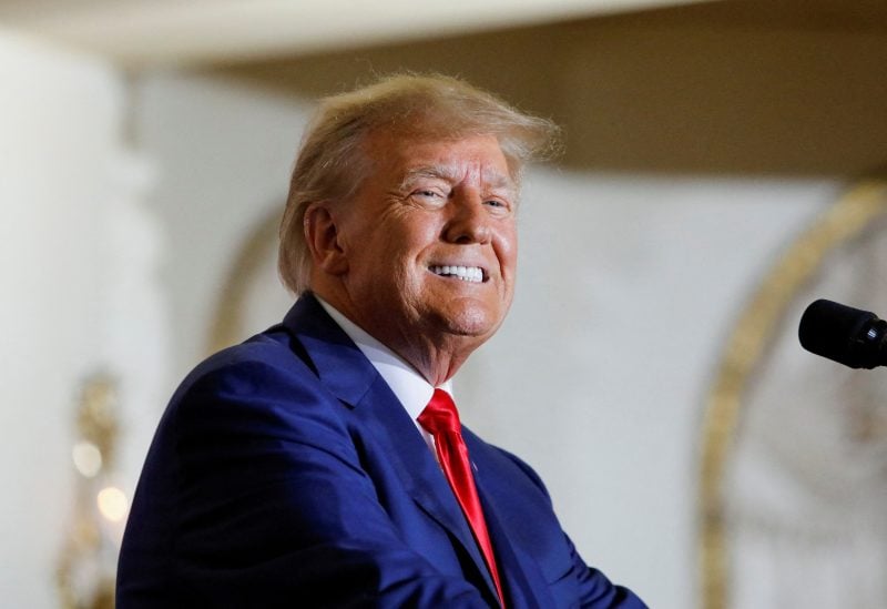 Former U.S. President Donald Trump delivers remarks on the day of his court appearance in New York after being indicted by a Manhattan grand jury following a probe into hush money paid to porn star Stormy Daniels, in Palm Beach, Florida, U.S., April 4, 2023. REUTERS/Marco Bello/File Photo