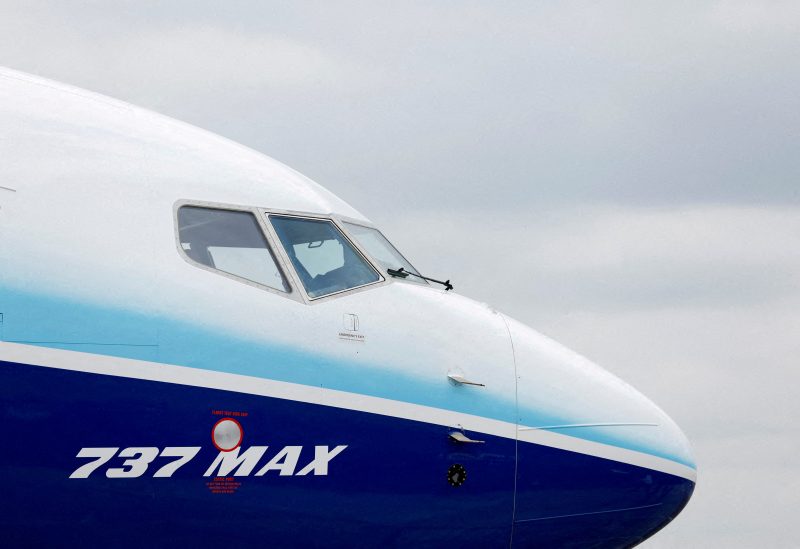 The Boeing 737 MAX aircraft is displayed at the Farnborough International Airshow, in Farnborough, Britain, July 20, 2022. REUTERS/Peter Cziborra