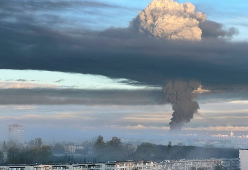 A view shows smoke rising following an alleged drone attack in Sevastopol, Crimea, April 29, 2023. REUTERS/Stringer