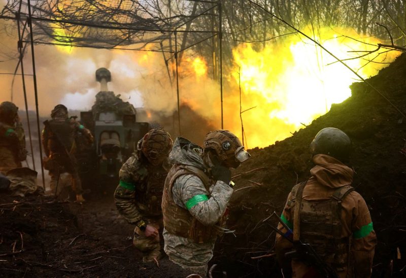 Ukrainian artillery fires towards the frontline during heavy fighting amid Russia's attack on Ukraine, near Bakhmut, Ukraine, April 13. REUTERS