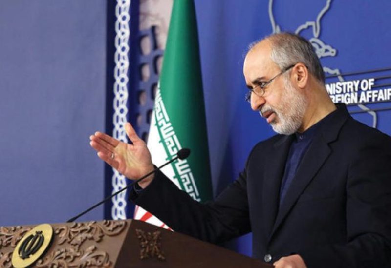 Kanaani speaks during a press conference in Tehran on Monday. (State TV)