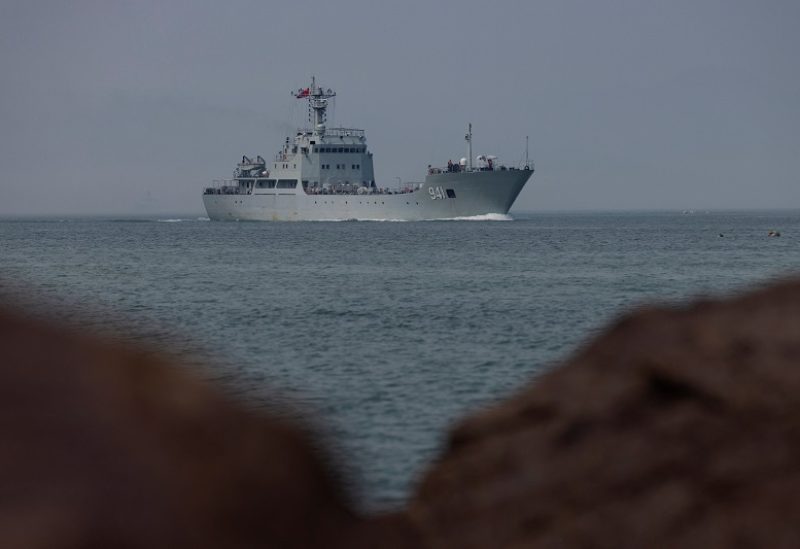 A Chinese warship takes part in a military drill off the Chinese coast near Fuzhou, Fujian Province, across from the Taiwan-controlled Matsu Islands, China, April 11, 2023. REUTERS/Thomas Peter