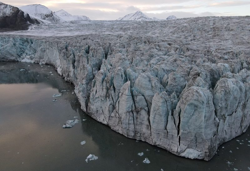FILE PHOTO: A view of the Esmarkbreen glacier on Spitsbergen island, part of the Svalbard archipelago in northern Norway, September 24, 2020. Picture taken with a drone on September 24, 2020. REUTERS/Natalie Thomas/File Photo
