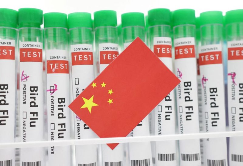 Test tubes labelled "Bird Flu" and a piece of paper in the colours of the Chinese national flag are seen in this illustration, January 14, 2023. REUTERS