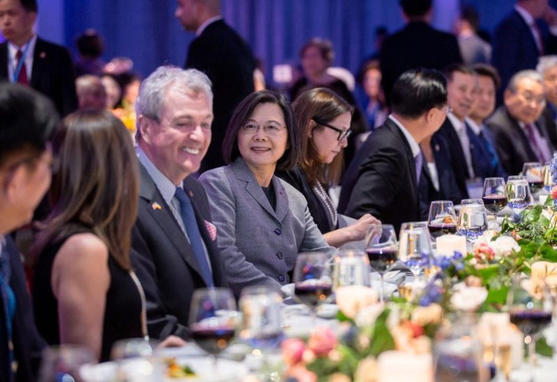 Taiwan's President Tsai Ing-wen and New Jersey Governor Phil Murphy attend an event with members of the Taiwanese community, in New York, U.S., in this handout picture released March 30, 2023 - REUTERS