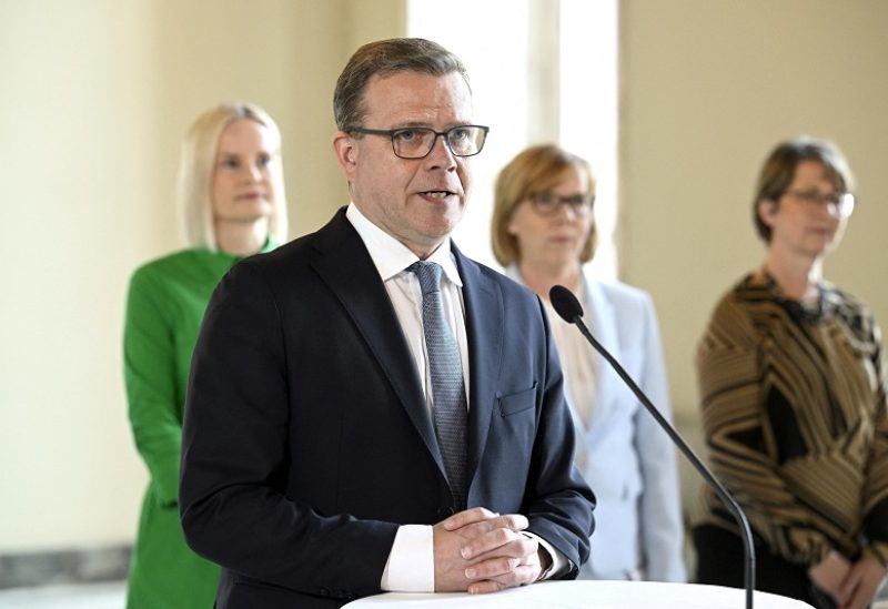 National Coalition chair Petteri Orpo speaks during a news conference at the Parliament House in Helsinki, Finland on Thursday, 27th April, 2023. Lehtikuva/Heikki Saukkomaa via REUTERS ATTENTION EDITORS - THIS IMAGE WAS PROVIDED BY A THIRD PARTY. NO THIRD PARTY SALES. NOT FOR USE BY REUTERS THIRD PARTY DISTRIBUTORS. FINLAND OUT. NO COMMERCIAL OR EDITORIAL SALES IN FINLAND.