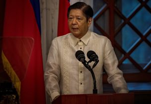 Philippine President Ferdinand Marcos Jr. delivers a speech as part of a joint press statement with Czech Prime Minister Petr Fiala, at Malacanang Palace, in Manila, Philippines, April 17, 2023. Ezra Acayan/Pool via REUTERS