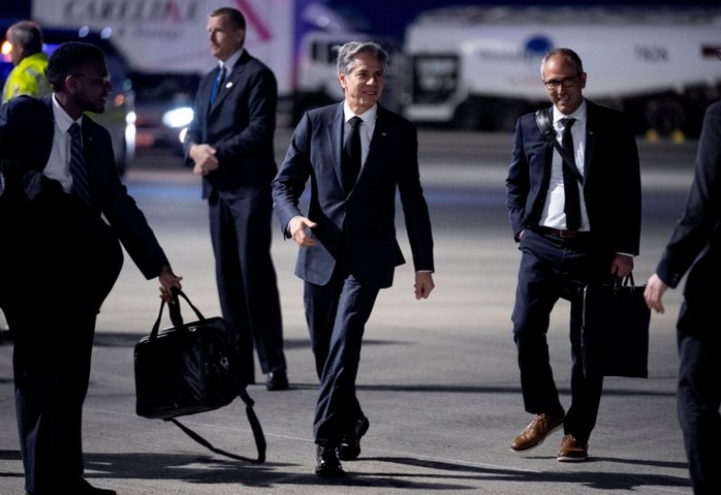 U.S. Secretary of State Antony Blinken boards his plane at Dublin International Airport in Dublin, Ireland April 13, 2023, to travel to Hanoi, Vietnam. Andrew Harnik/Pool via REUTERS